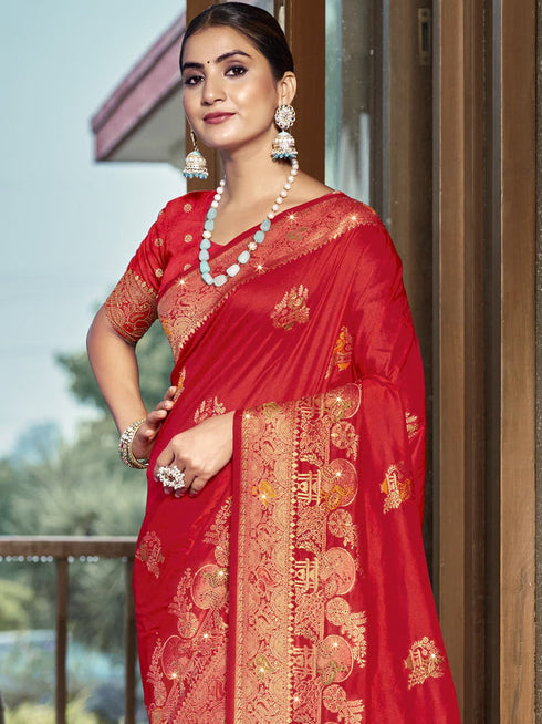 Deeva Sarees Red Silk Saree